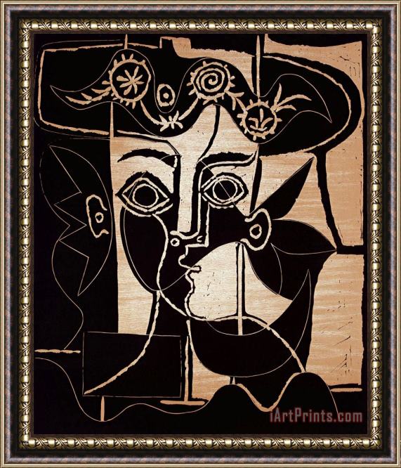 Pablo Picasso Large Woman's Head with Decorated Hat Framed Painting