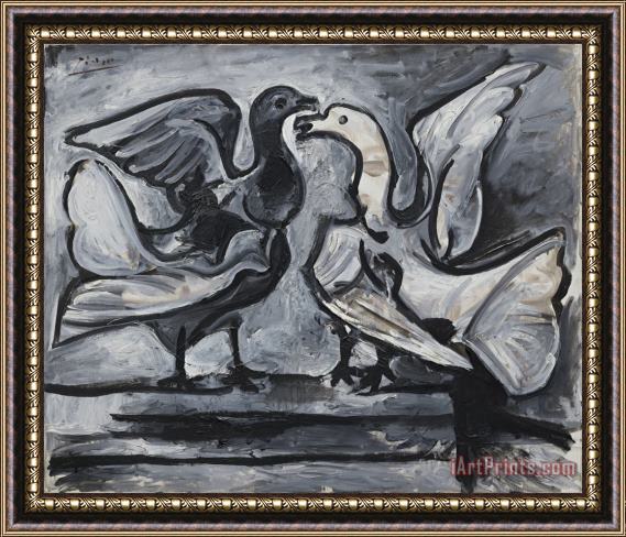 Pablo Picasso Two Doves with Wings Spread (deux Pigeons Aux Ailes Deployees) Framed Painting