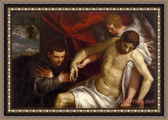 Paolo Caliari Veronese The Dead Christ Supported by an Angel And Adored by a Franciscan Framed Print