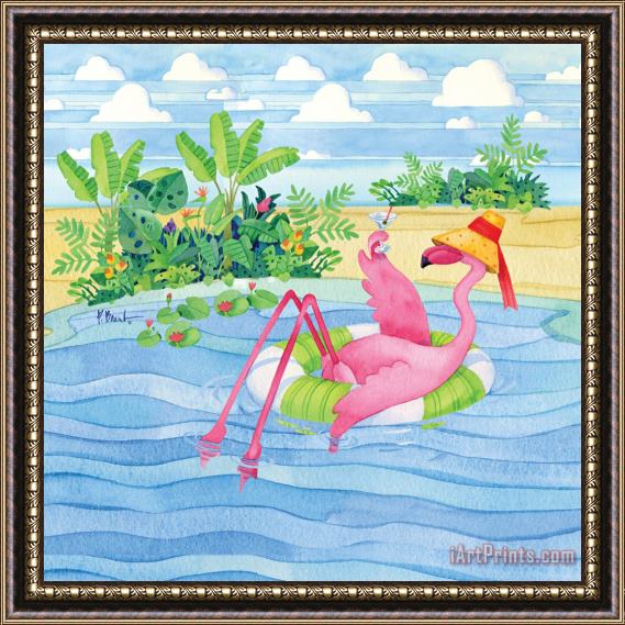 Paul Brent Martini Float Flamingo Framed Painting