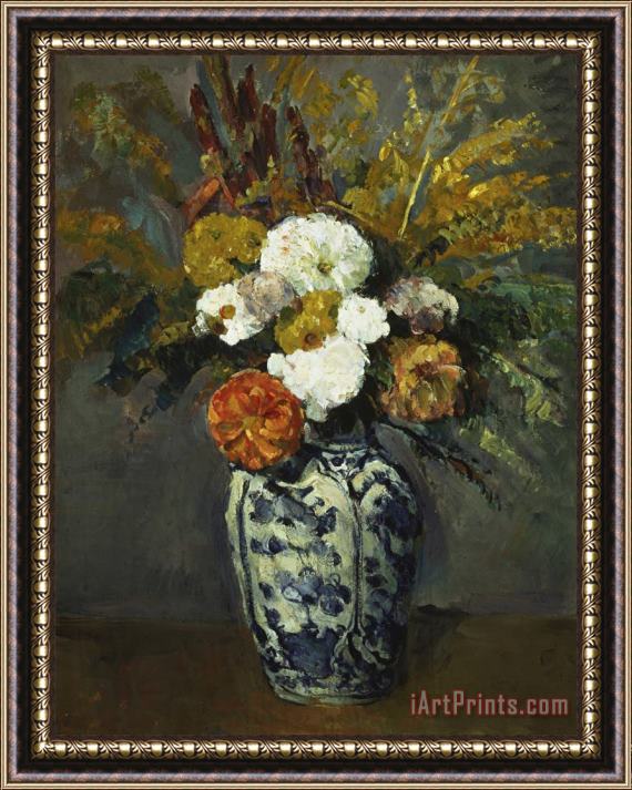 Paul Cezanne Dahlias in a Delft Vase 1873 Framed Painting