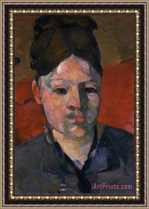 Paul Cezanne Detail of Woman's Head From The Artist's Wife in a Red Armchair Framed Painting