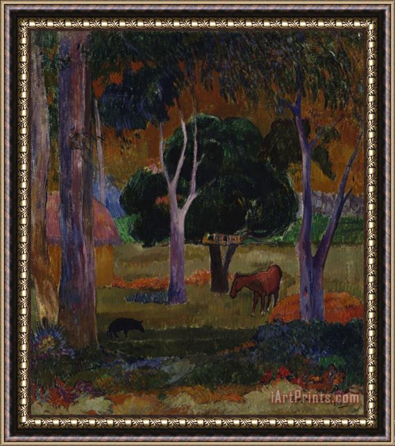 Paul Gauguin Landscape with a Pig And a Horse (hiva Oa) Framed Print