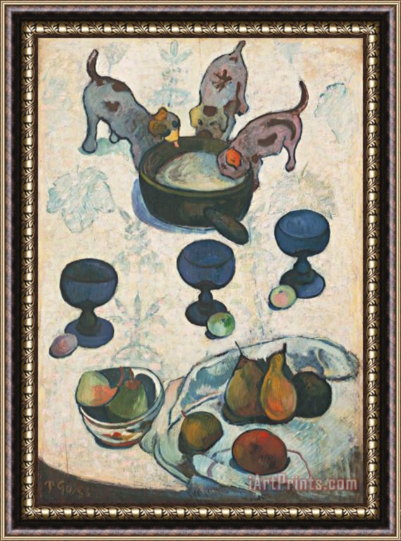 Paul Gauguin Still Life with Three Puppies Framed Painting