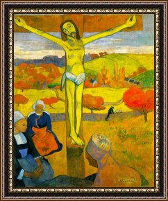 Yellow Framed Paintings - The Yellow Christ by Paul Gauguin
