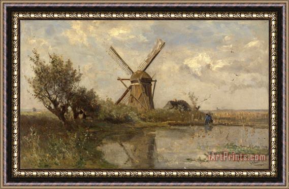 Paul Joseph Constantin Gabriel Windmill on a Pond Framed Painting