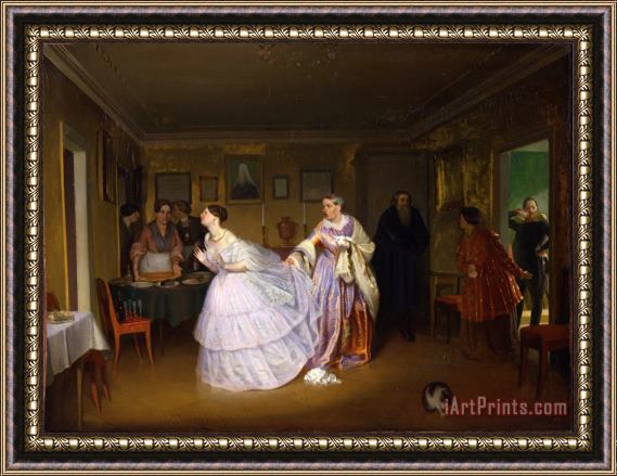 Pavel Fedotov The Major Makes a Proposal (inspecting a Bride in a Merchant's House) Framed Painting