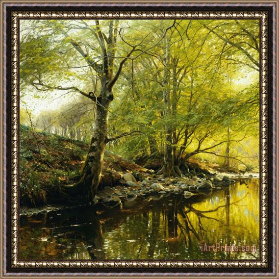Peder Monsted A Wooded River Landscape Framed Painting