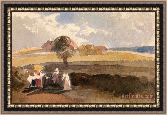 Peter de Wint Landscape Sketch with Figures in Foreground Framed Painting