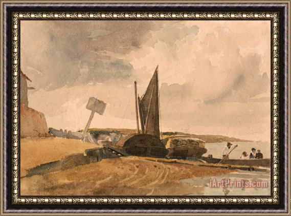 Peter de Wint Low Tide, Boat Landing Framed Painting