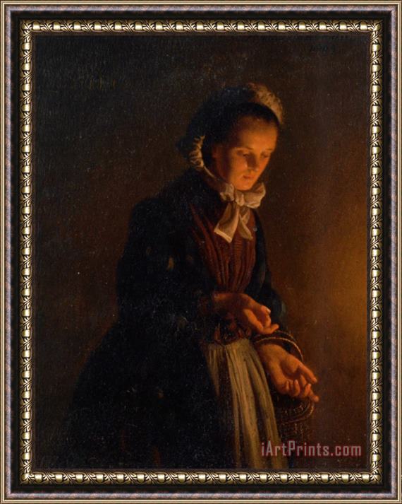 Petrus Van Schendel A Servant Girl by Candle Light Framed Painting