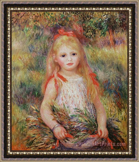Pierre Auguste Renoir Little Girl Carrying Flowers Framed Painting