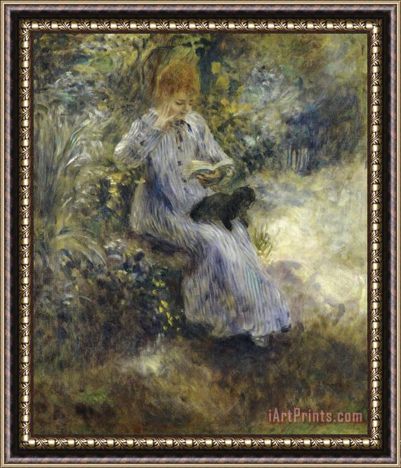Pierre Auguste Renoir Woman And Black Dog Framed Painting