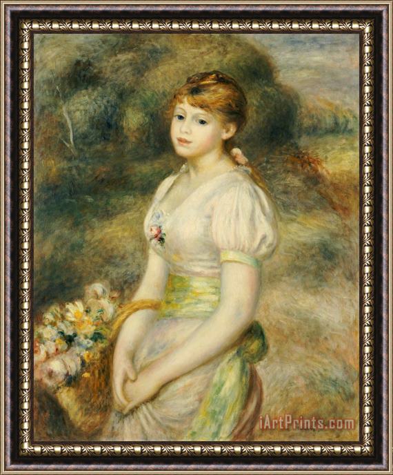 Pierre Auguste Renoir Young Girl with a Basket of Flowers Framed Painting