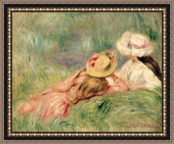 Pierre Auguste Renoir Young Girls on the River Bank Framed Painting