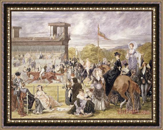 Pierre Gavarni The Races At Longchamp In 1874 Framed Painting