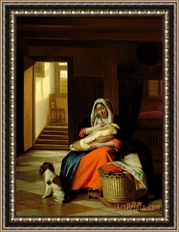 Pieter de Hooch Mother Nursing Her Child Framed Painting