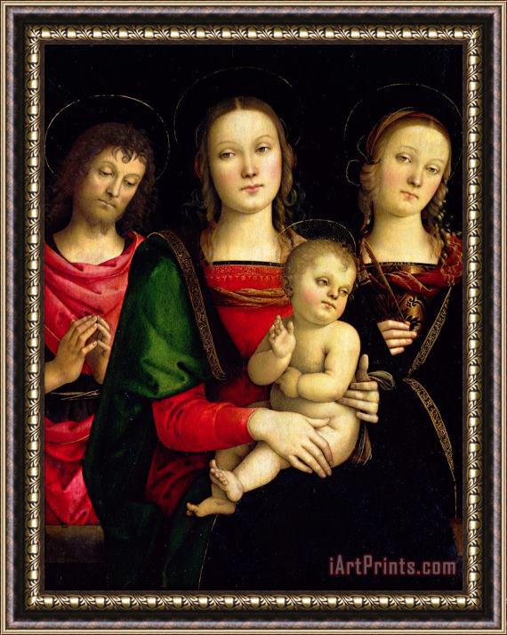 Pietro Perugino The Madonna and Child with St. John the Baptist and St. Catherine of Alexandria Framed Painting
