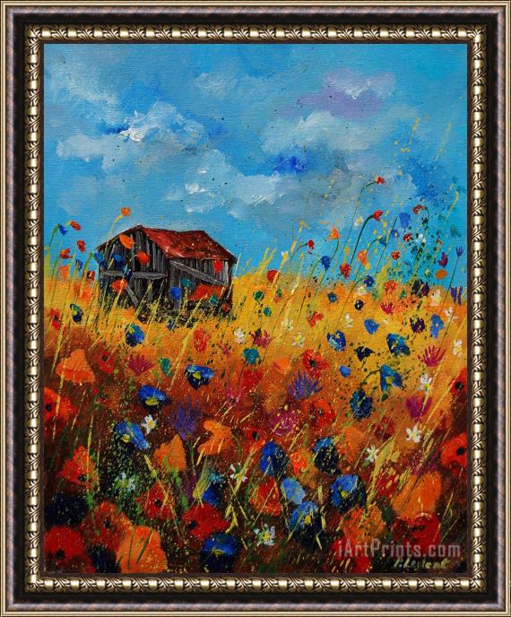 Pol Ledent Old barn and wild flowers Framed Painting