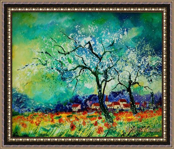 Pol Ledent Poppies and appletrees in blossom Framed Painting