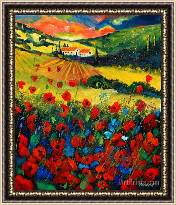 Pol Ledent Poppies In Tuscany Framed Painting