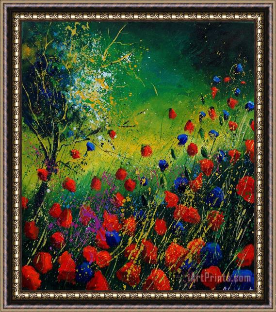 Pol Ledent Red And Blue Poppies 67 1524 Framed Painting