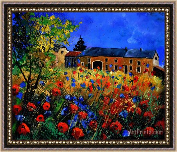Pol Ledent Red poppies in Houroy Framed Painting
