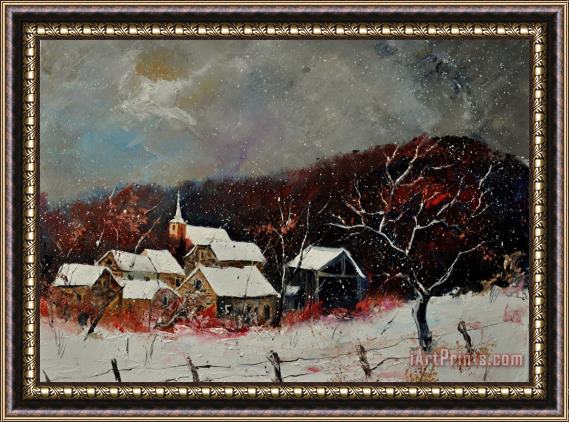 Pol Ledent Village in the snow Framed Painting