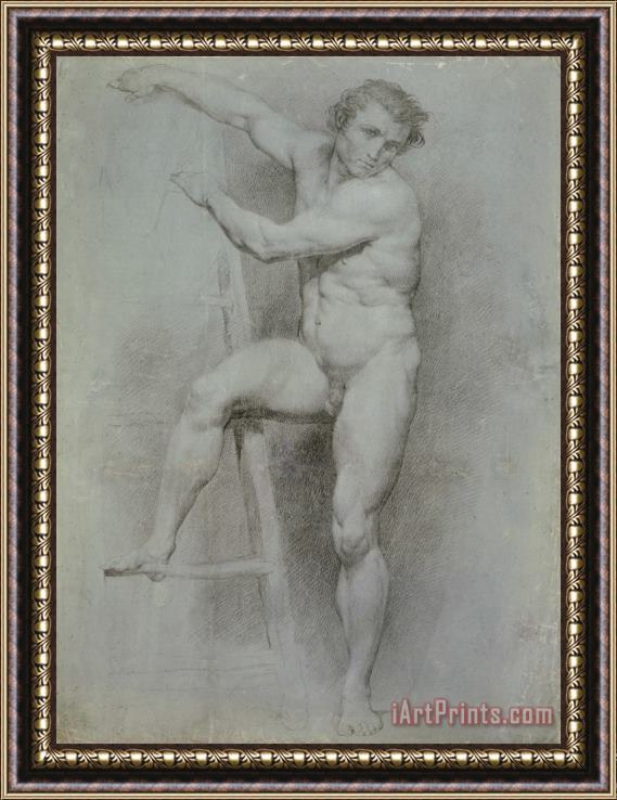 Pompeo Batoni Male Nude Leaning on a Ladder Framed Painting