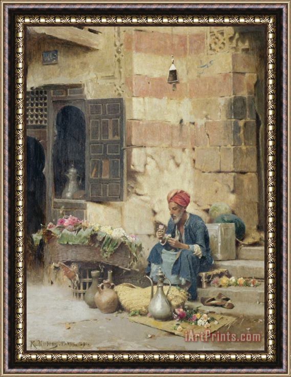 Raphael von Ambros The Flower Seller Framed Painting