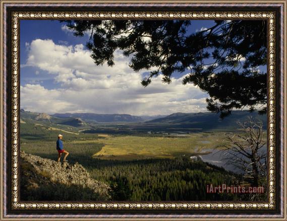 Raymond Gehman A Hiker Looks Over The Teton Wilderness Area Wyoming Framed Print