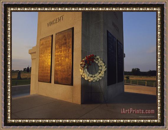 Raymond Gehman A Wreath Adorns The Pennsylvania Memorial at Gettysburg Framed Painting