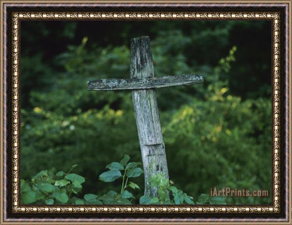 Raymond Gehman Broken Fence Post Forms a Cross Framed Painting