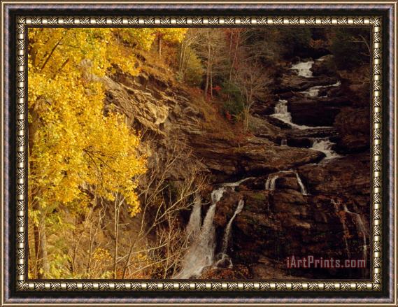 Raymond Gehman Creek Running Through Forest in Autumn Hues in Cullasaja Gorge Framed Print