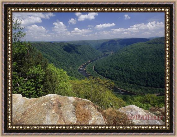 Raymond Gehman Elevated View of The New River Gorge And Mountains From Grand View Framed Painting