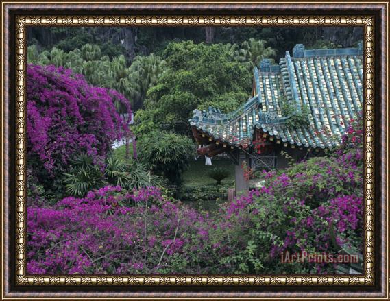 Raymond Gehman Formal Gardens Around Tile Roofed Chinese Style Building Framed Painting
