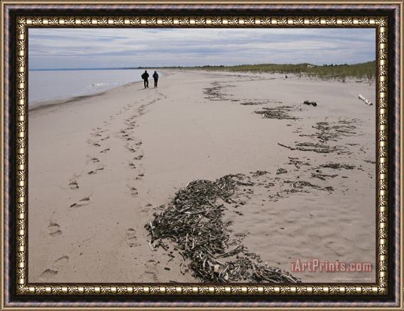 Raymond Gehman Friends Walk Down a Beach in The Apostle Islands Framed Print