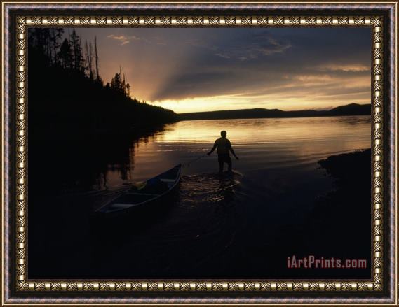 Raymond Gehman Glassy Waters Mirror a Summer Sunset on Shoshone Lake Yellowstone Framed Painting