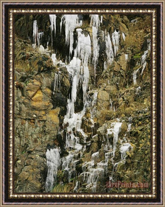 Raymond Gehman Ice Formations Seeping From Crescent Rock Framed Print