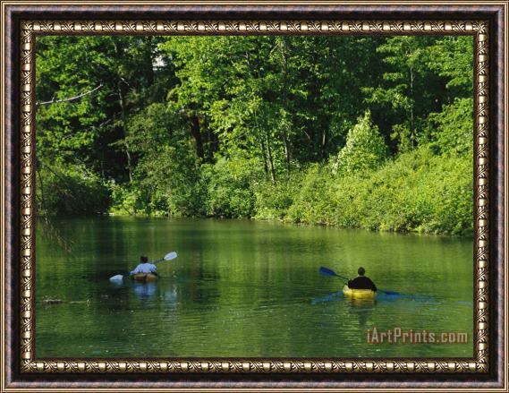 Raymond Gehman Kayakers Paddle in The Headwaters of The Susquehanna River Framed Painting