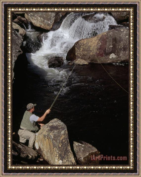Raymond Gehman Man Fishing in The Whitewater River Framed Painting