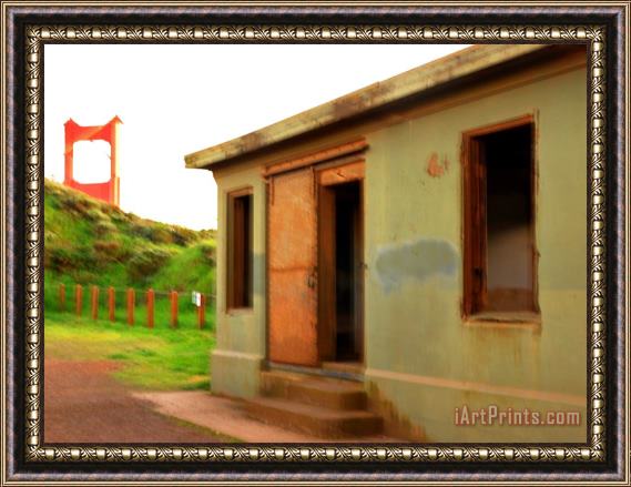 Raymond Gehman Military Bunker in Marin County with Golden Gate Bridge in Background Framed Painting