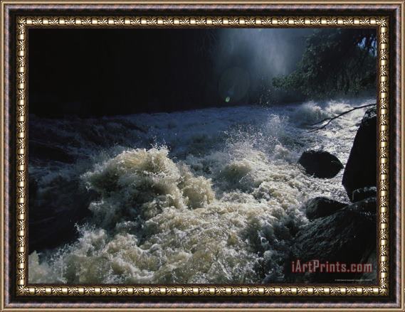 Raymond Gehman Snow Melt Swells The Lamar River As It Rushes Through a Canyon Framed Print