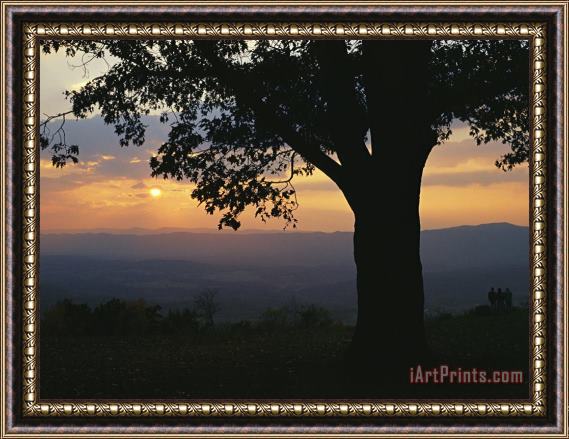 Raymond Gehman Sunset And Silhouetted Oak Tree Over The Shenandoah Valley Dickeys Ridge Visitors Center Framed Painting