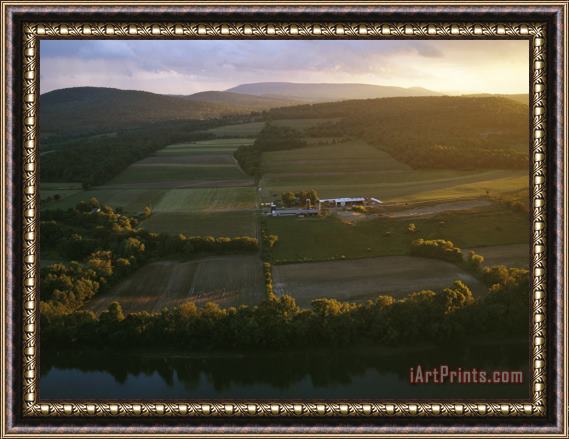 Raymond Gehman Sunset Over a Farm on The Susquehanna River Framed Painting