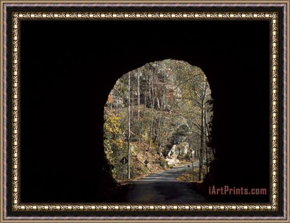 Raymond Gehman Trees And Rock Cliffs Seen While Passing Through Nada Tunnel Framed Print