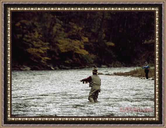 Raymond Gehman Two Men Fly Fishing in a Swift Moving River Framed Painting