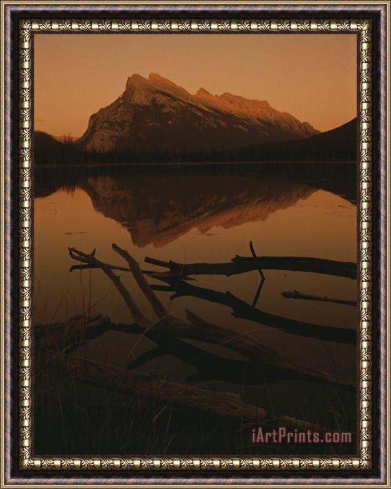 Raymond Gehman Vermilion Lakes at Sunset with Mount Rundle in The Background Framed Painting