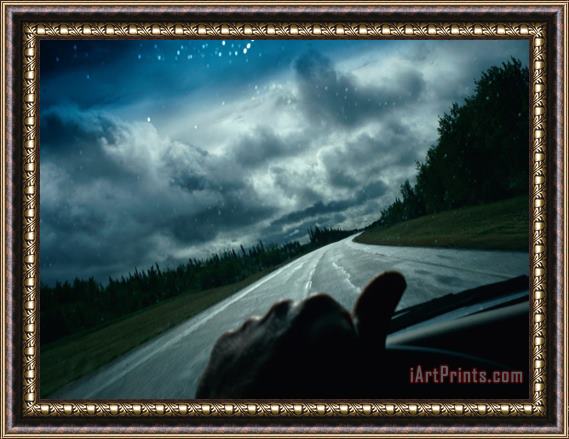 Raymond Gehman View of The Highway From Inside a Car Framed Painting