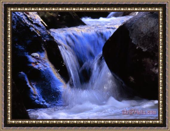 Raymond Gehman Water Cascading Over Stones in a Gentle Small Waterfall Framed Painting